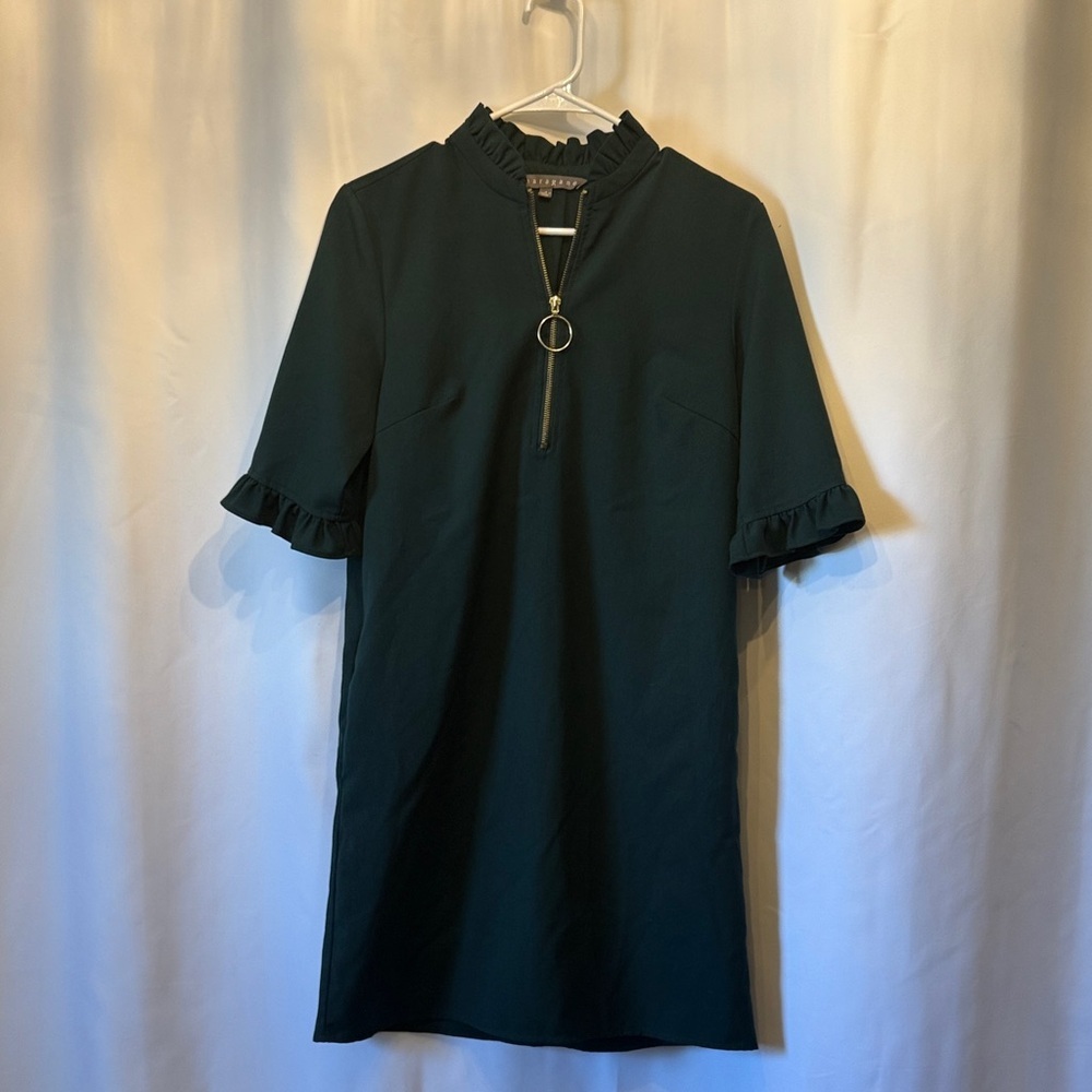 Sharagano Forest Green Dress with Ruffle Detail